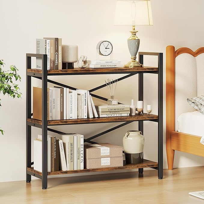 Homeiju 3 Tier Bookshelf 31.49" Width, Wood and Metal Etagere Bookcase - Image 4
