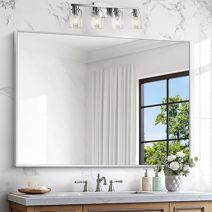 BONEWEI Silver Bathroom Mirror, 36x48 inch Wall Mirror - Image 8