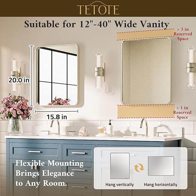 TETOTE Brushed Nickel Mirror 16 x 20 Brushed Nickel Metal Framed Bathroom Mirror - Image 7