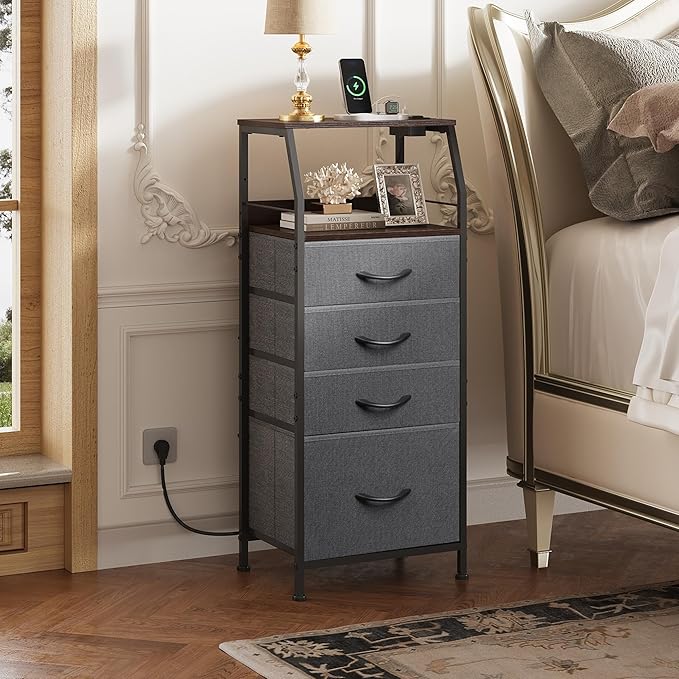 WLIVE Nightstand with Charging Station, Night Stand with LED Light, Tall 4 - Image 2