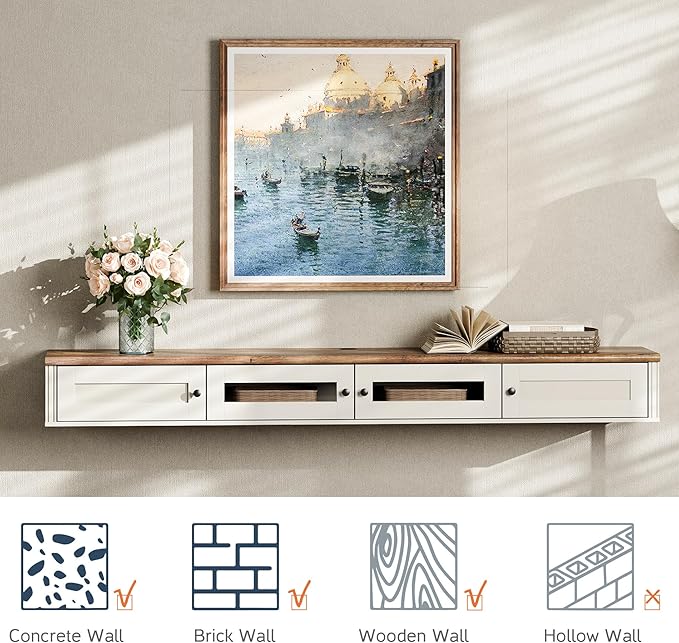 WAMPAT Floating TV Stand for TVs up to 80 Inches, Wooden Wall-Mounted TV Shelf - Image 5