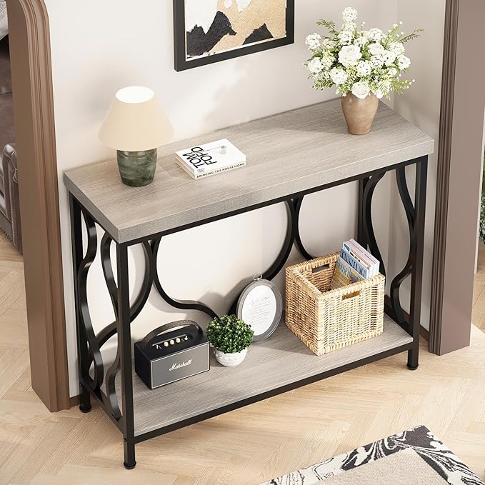 IBF Entryway Table with Storage, Modern Wood Metal Console Sofa Table Behind - Image 3