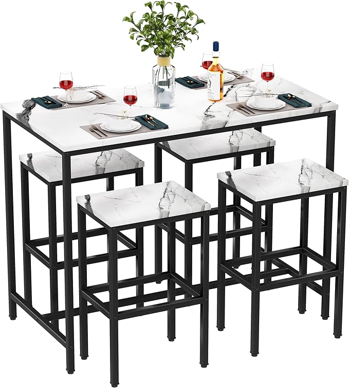 Aklaus 5 Piece Bar Table Set Kitchen Dining Table Set - Image 7