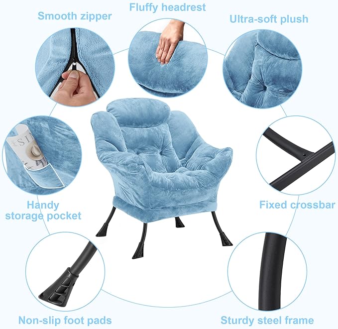 Fabric Lazy Chair for Adults, Oversized Upholstered Sofa Chair, Plush Comfy - Image 5