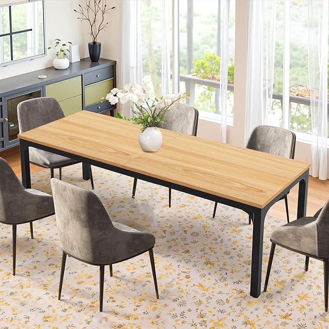 Rectangular Dining Table for 6-8, 78-Inch Modern Dinner Table Wooden Kitchen by Unknown