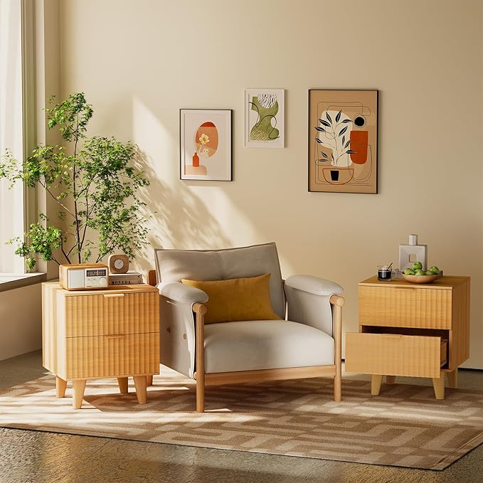 Urban Deco Nightstand Set of 2, Mid Century Modern Nightstand - Image 6
