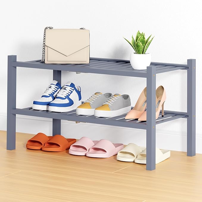 Smiry Shoe Rack, 2 Tier Thick Bamboo Shoe Organizer, Stackable Free Standing by Smiry