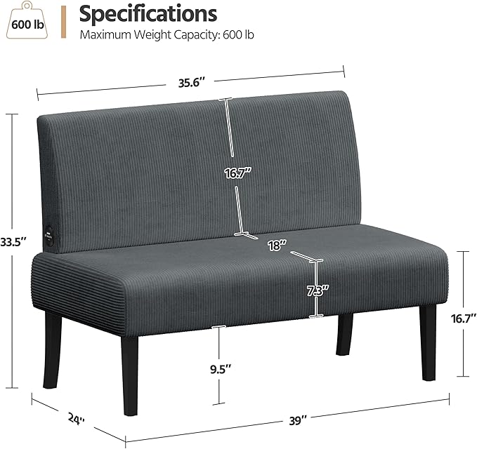 Yaheetech Small Comfy Sofa Mini Loveseat Couch 2-Seater Armless Sofa Chair - Image 2