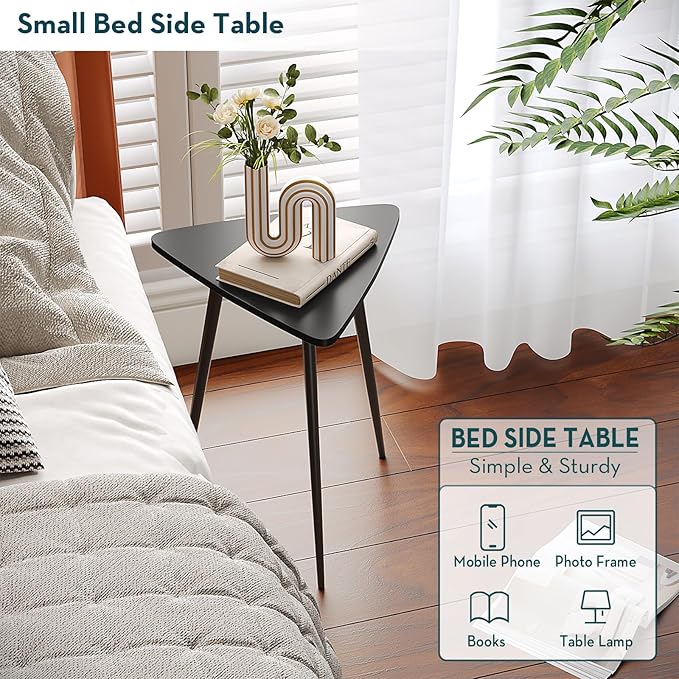 SAYGOER Small Black Side Table, Triangle End Table, Modern Narrow Bedside Table - Image 6