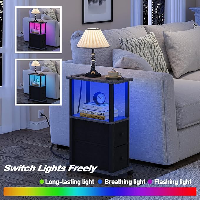 TUTOTAK Small Narrow End Tables, LED Side Tables - Image 4