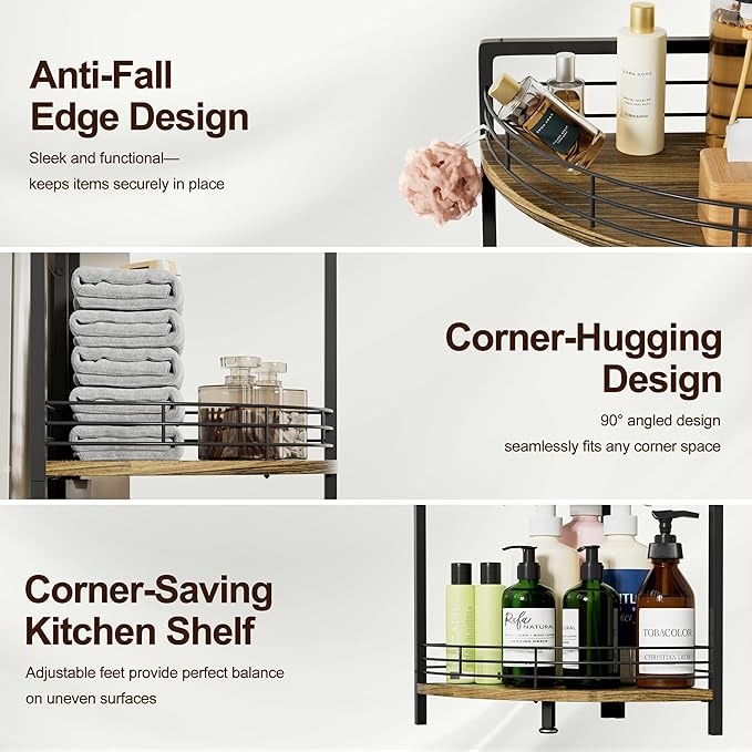 Bathroom Corner Shelf Stand, 3-Tier Small Corner Shelves, Triangular Curved - Image 4