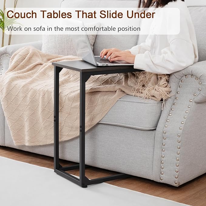 AMHANCIBLE C Shaped End Table Set of 2, Couch Tables That Slide Under, TV Tray - Image 4