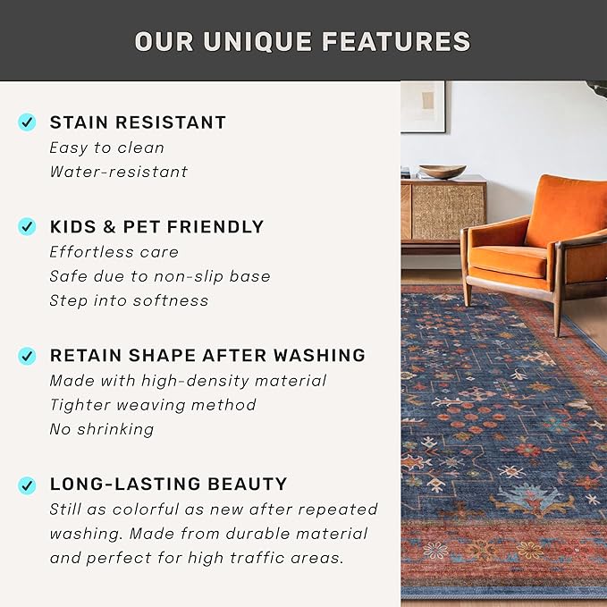 Navy Blue Area Rugs 9x12 Living Room, Dining Room Rugs - Image 7