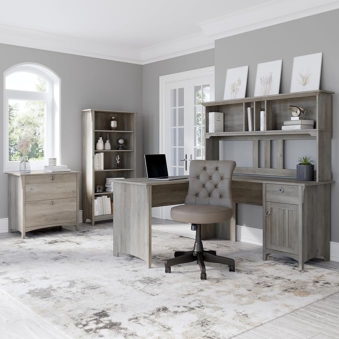 Bush Furniture Salinas 5 Shelf Bookcase in Driftwood Gray, Tall Bookshelf - Image 4