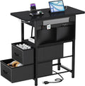 Small Side Table with Charging Station, Narrow Nightstand Bedside Tables with by CREATEDFORSMARTHOMES