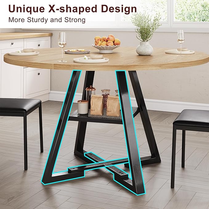 47'' Round Dining Table for 4, Kitchen Dining Room Circle Dinner Pedestal Table - Image 6