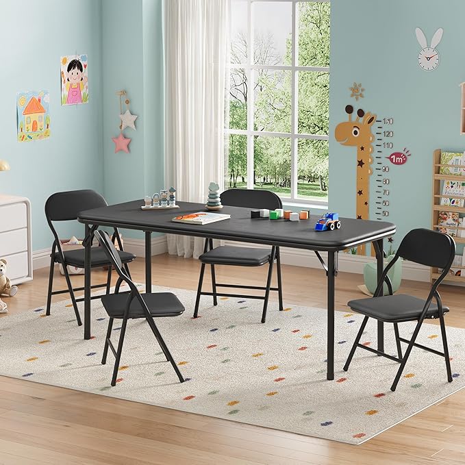 GarveeHome 5-Piece Kids Folding Table and Chairs Set, Toddlers Children's by GarveeHome