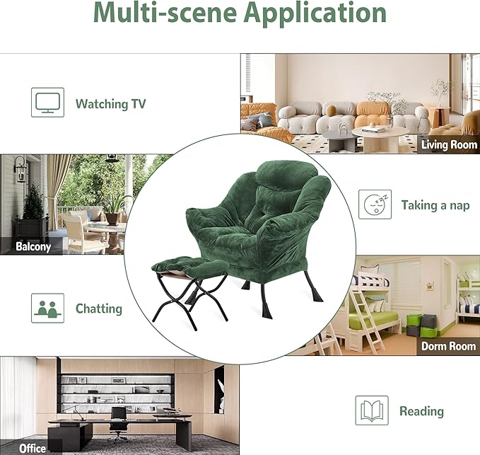 Lazy Chair with Folding Ottoman, Accent Chair Plush Upholstered with Metal - Image 8