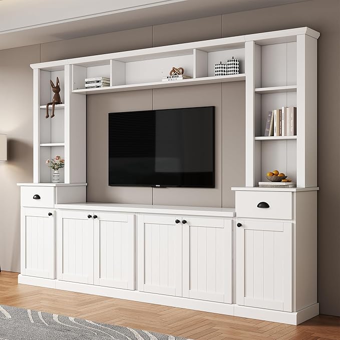 Merax Modern TV Stand Set w/Adjustable Bridge, Storage Media Console & Wall by Merax
