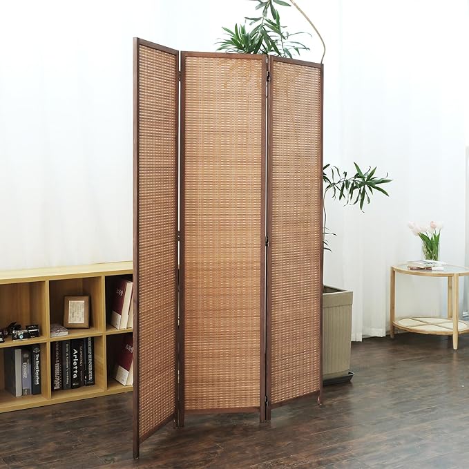 3 Panel Room Divider and Folding Screen Room Divider, Bamboo Room Divider Screen - Image 3