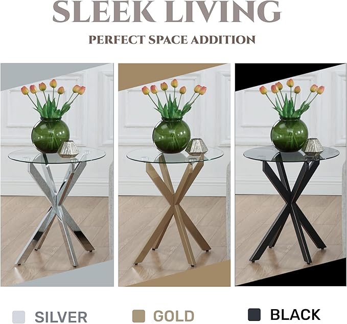 Modern Glass End Table, Small Round Side Table - Image 6