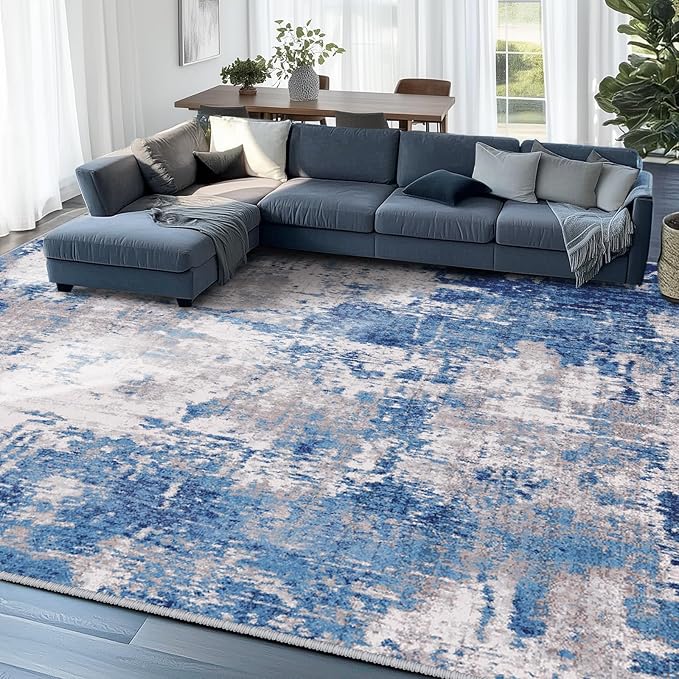 Washable Area Rugs 9'x12' Non-Slip Modern Abstract Soft - Image 2