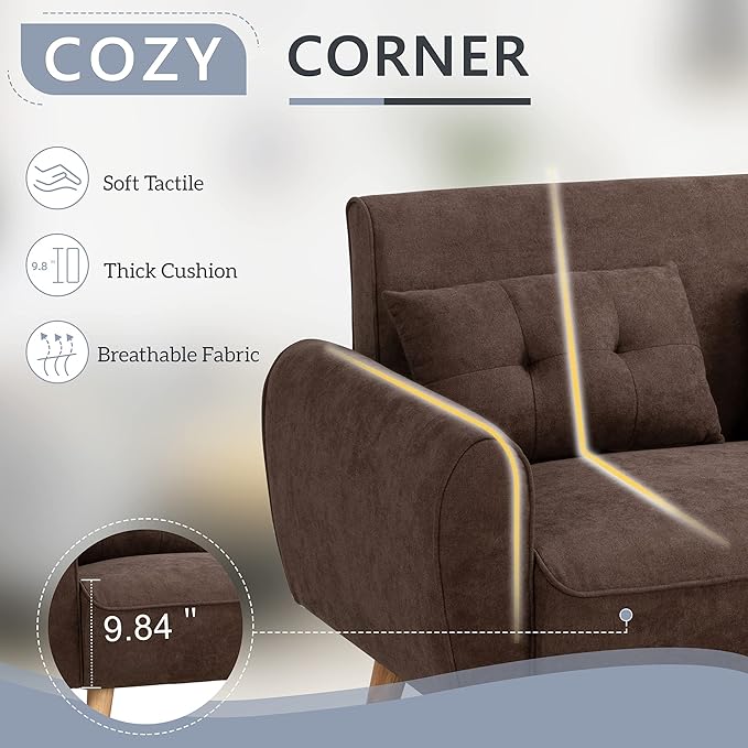 Shintenchi Small Modern Loveseat Couch Sofa, Mid Century Fabric Upholstered - Image 3