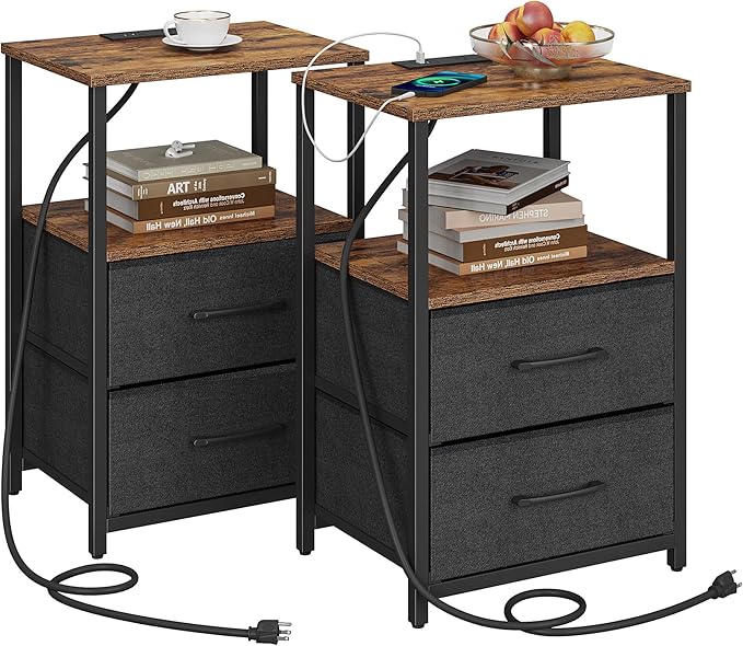 TUTOTAK End Table with Charging Station, Side Table with 2 USB Ports and Outlets by WelcometotheTUTOTAKHome