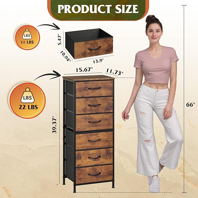 WLIVE Tall Dresser for Bedroom, 6 Drawer Dressers & Chests of Drawers, Fabric - Image 3