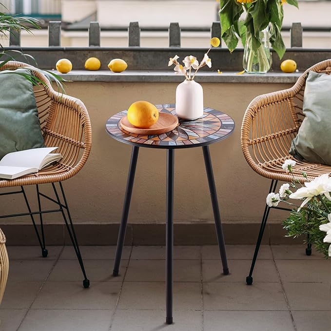 1 Pack Metal Mosaic Round Side Table Small 13.4" End Patio Round Accent Table - Image 7