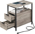 VASAGLE Side Table with Charging Station, Narrow End Table with 2 Drawers by VASAGLEbySONGMICSHOME