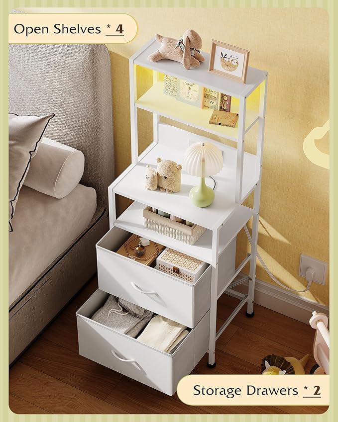 WLIVE Nightstand Set of 2 with Charging Station, LED Night Stands with 2 Fabric - Image 6