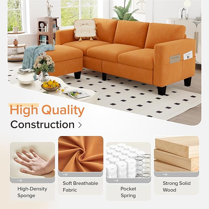 ZeeFu Convertible Sectional Sofa Couch, Classic 3 Seat L-Shaped Sofa Set - Image 5