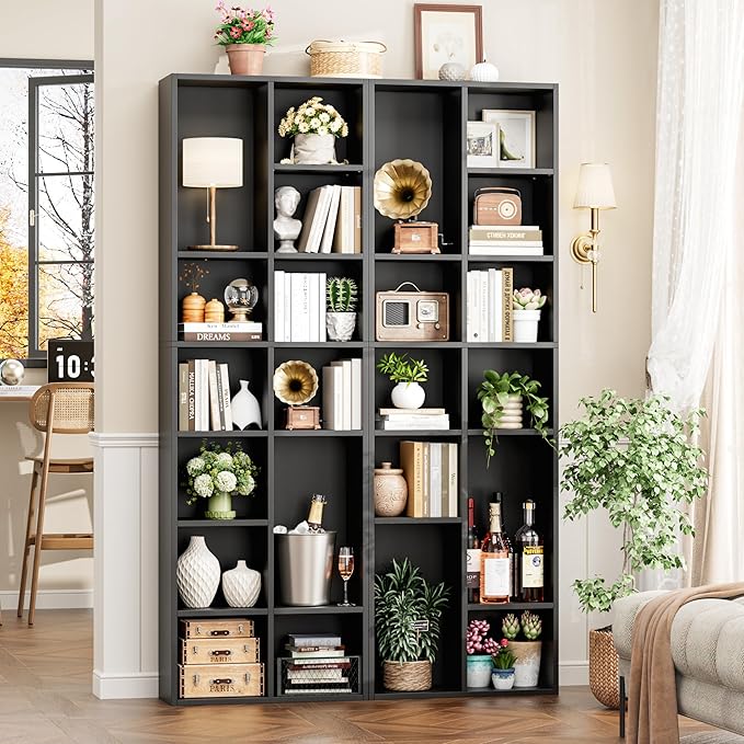 FOTOSOK 71'' Tall Bookshelf, Double Wide Media Tower Rack CD DVD Rack Display - Image 5