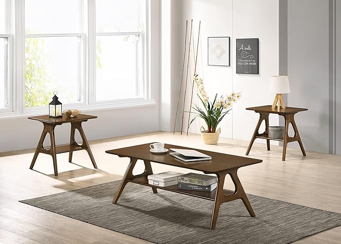 Roundhill Furniture Arona 3-Piece Coffee Table Set, Coffee Table and Two End by RoundhillFurniture