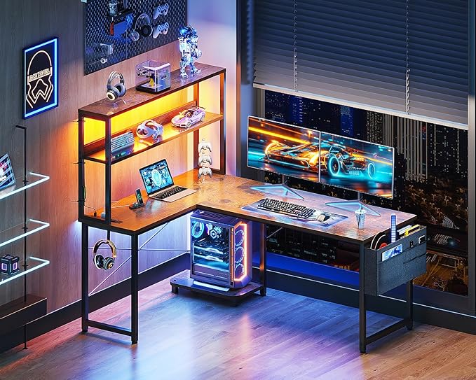 Casaottima Gaming Desk with Power Outlets & LED Lights, 53 Inch Reversible L - Image 2