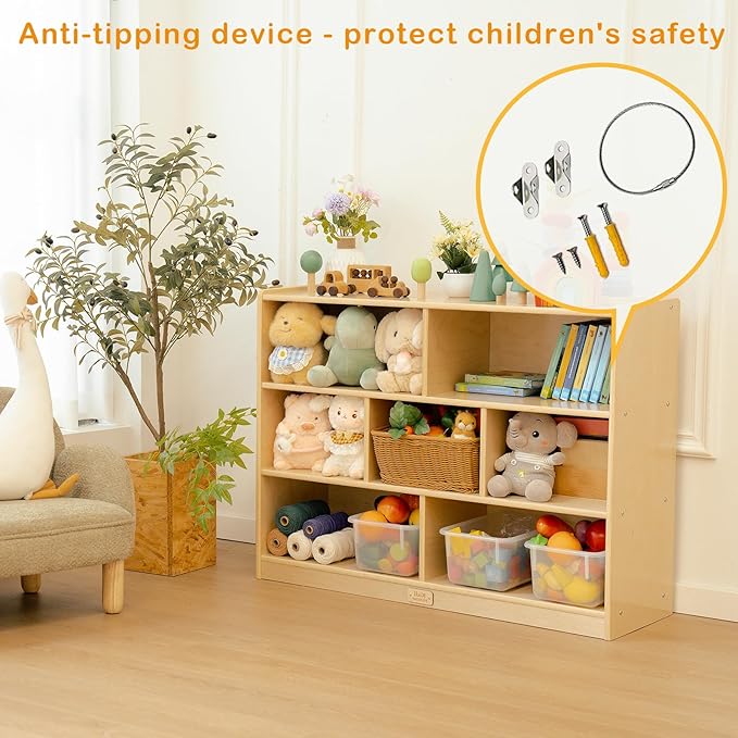 Kids Bookshelf and Toy Storage Shelf, Wooden Montessori Bookshelf, 3-Tier Toy - Image 5