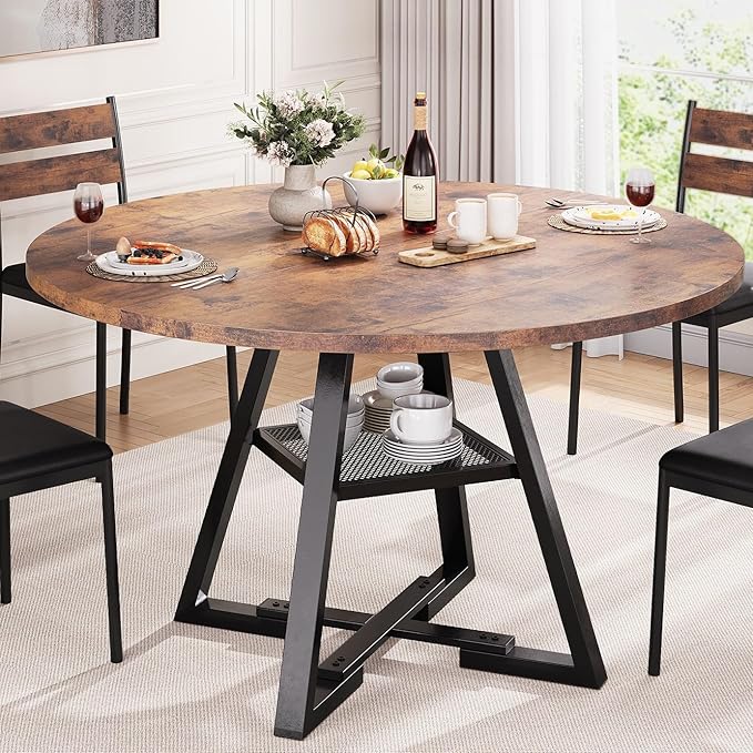 Round Dining Table for 4, Kitchen Dining Room Circle Dinner Pedestal Table by JOCOEVOL