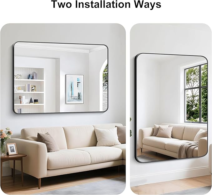 KOCUUY Black Bathroom Mirror 55"x40", Large Vanity Mirror - Image 7