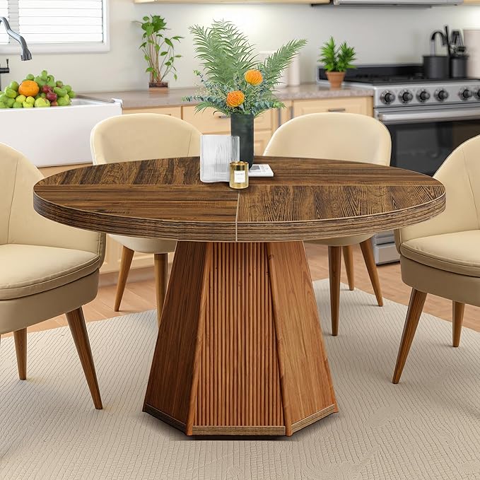 Round Dining Table for 4, 47 Inch Dinner Table Square Farmhouse Kitchen Tables - Image 7