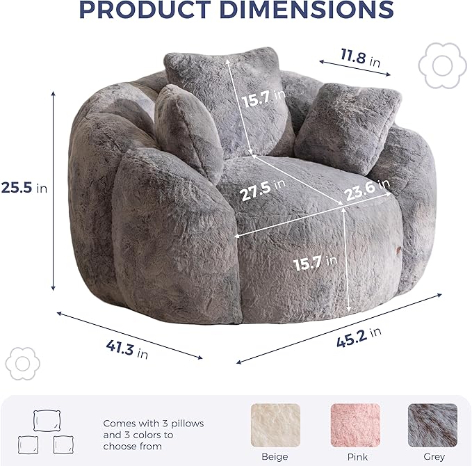 MAXYOYO Bean Bag Chair with 3 Pillows, Oversized Floral Shaped Bean Bag Sofa - Image 2