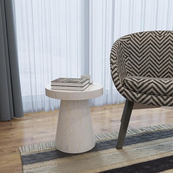 PEMAR Mother of Pearl Pedestal Side Table Modern Mushroom Minimalist Drink - Image 8
