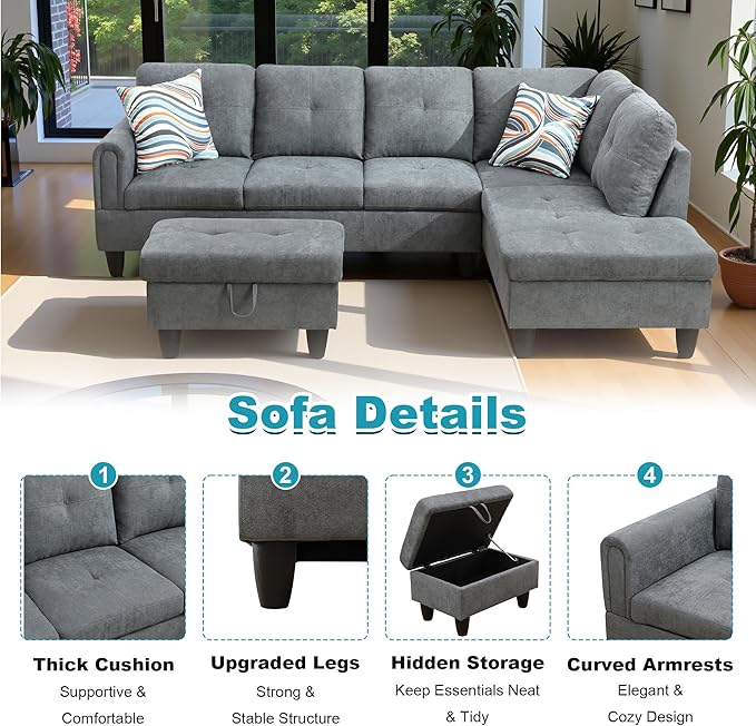 97" Oversized Sectional Couch, L Shaped Couch - Image 4