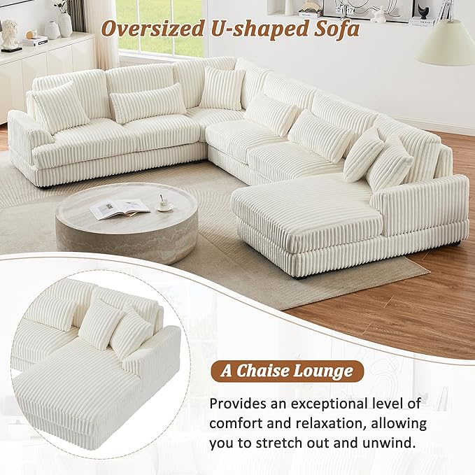 129" Oversized U Shaped Modular Sectional Sofa Couch - Image 10