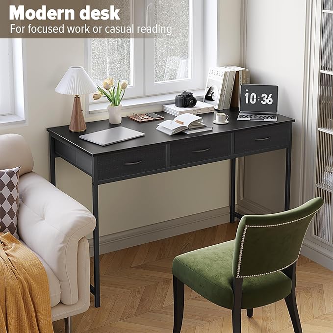 WOHOMO Computer Desk with 3 Drawers, 47.2 Inch Bedroom Desk with Storage - Image 8