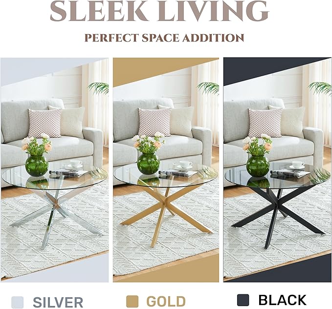Round Glass Coffee Tables for Living Room, Home Office, Modern & Simple Center - Image 7