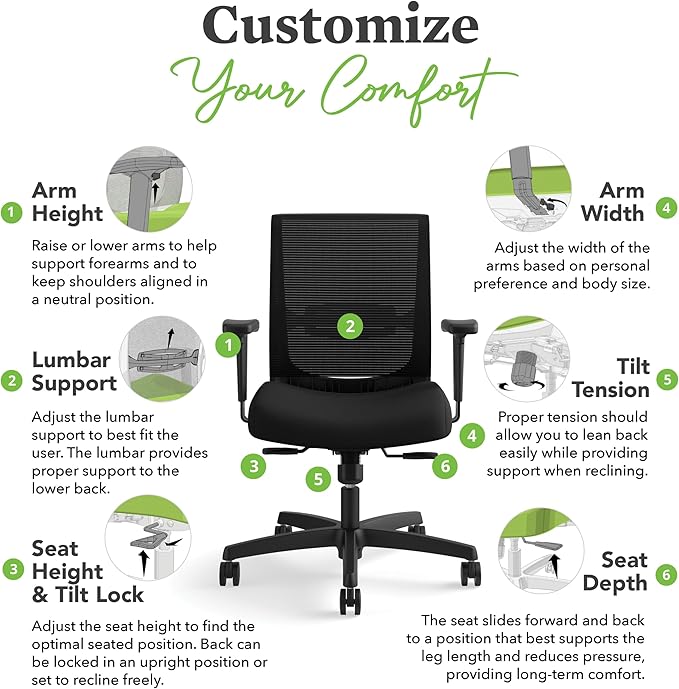 HON Convergence Ergonomic Office Chair, Breathable Back Support Mesh, - Image 5