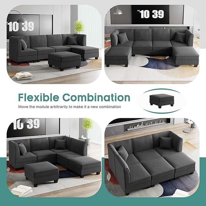Shintenchi 6 Pieces Sectional Couch Modular Sofa, U Shaped Reversible Chaise - Image 5