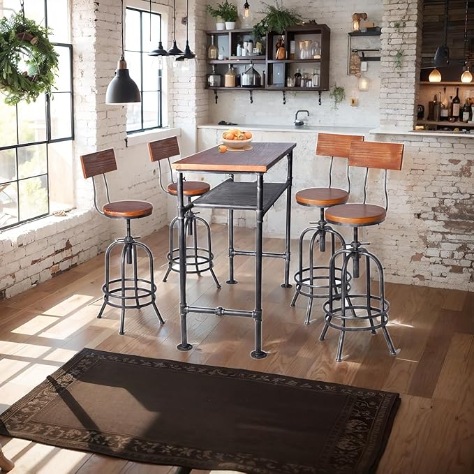 LOKKHAN Industrial Bar Stool-Adjustable Swivel Round Wood Metal Kitchen - Image 10