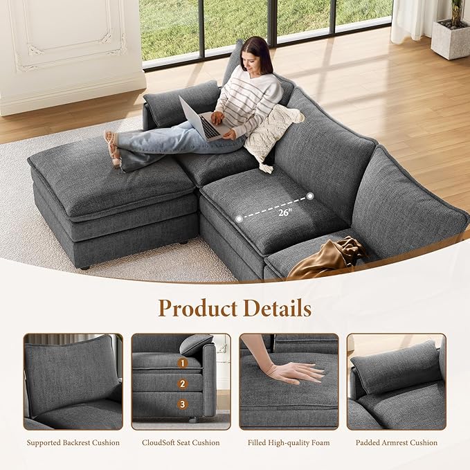 Vesgantti 142" Cloud Couch Sectional Modular Sofa, Comfy Sectional Couch - Image 4